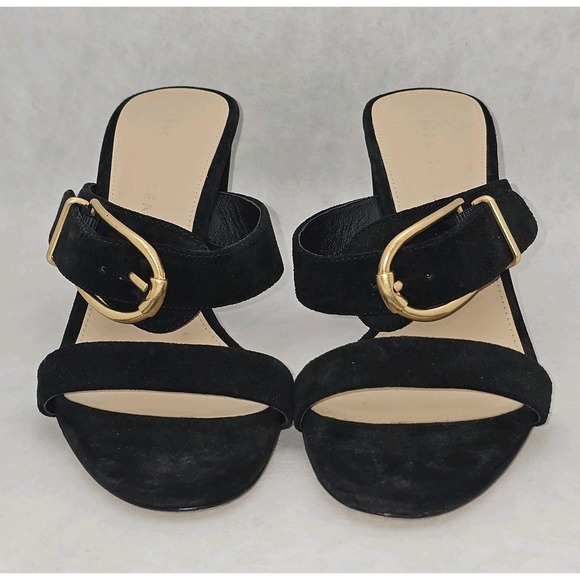 NWOB Veronica Beard Griddley Black Suede Buckle Block Heel Sandals Size 7 - Picture 2 of 11